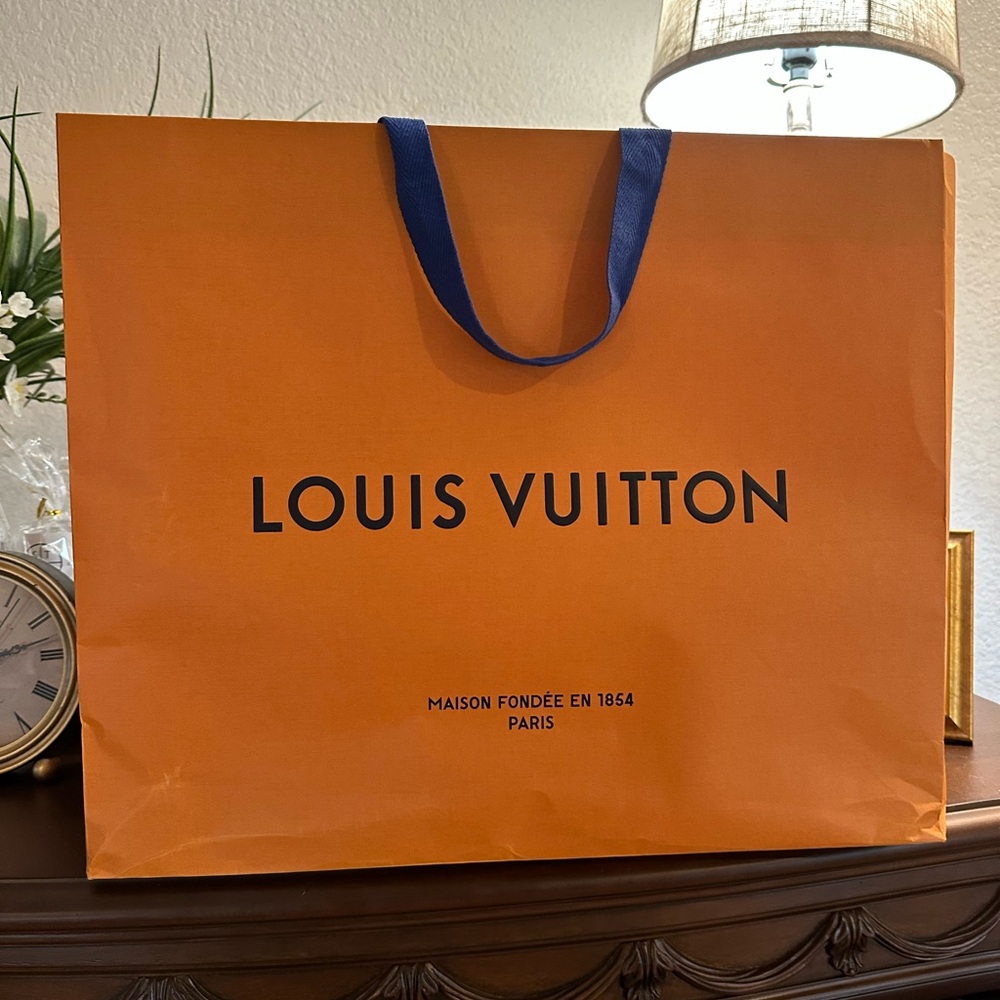 Louis Vuitton Orange Shopping Bag with Blue Handle